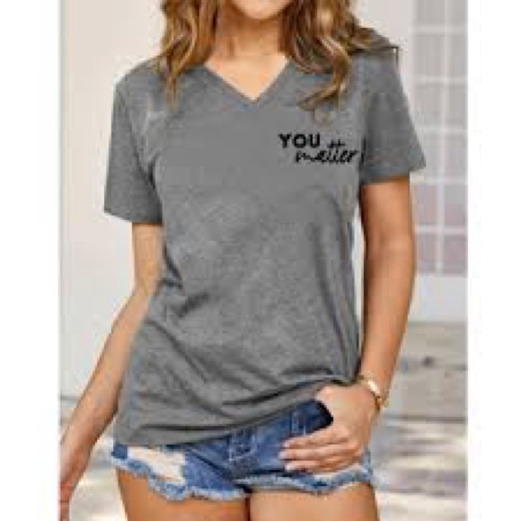 You Matter Gray V Neck Tshirt Womens Size XL - Picture 2 of 8